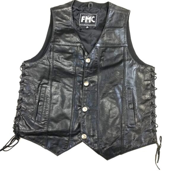 FMC Moto Western Concealed Carry Leather Side Laced Vest Sz XL EUC Vtg - Picture 1 of 12